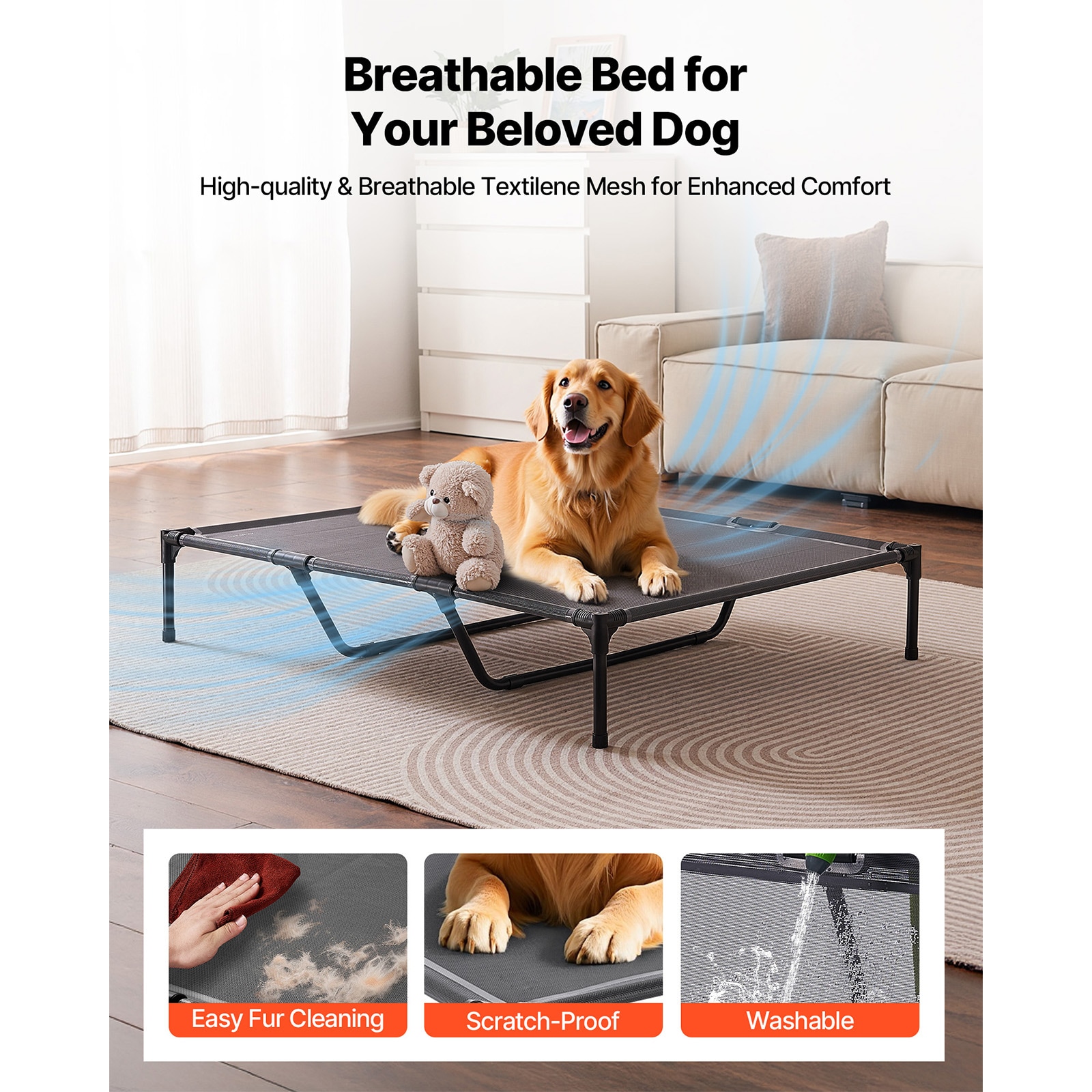 Raised Dog Bed For Large Dogs Portable Metal Frame Pet Cot_voghion.com